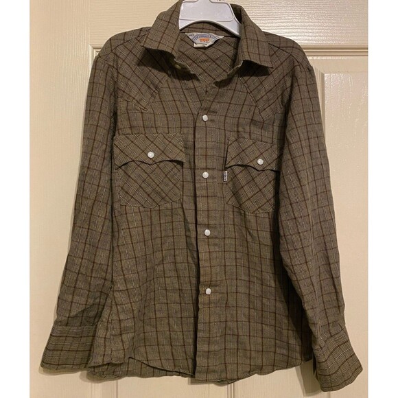 VTG Levi's Plaid Western Shirt Pearl Snap Youth Small Boys 8-10 Rodeo Korea GUC - Picture 1 of 16